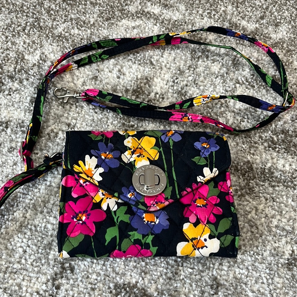 Vera Bradley compact wallet with removable strap.